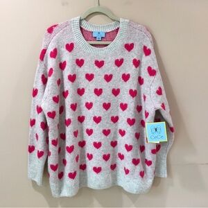 NWT CeCe Women Plus 1X Knit Top Sweater Pullover  Hearts All Over Love Valentine